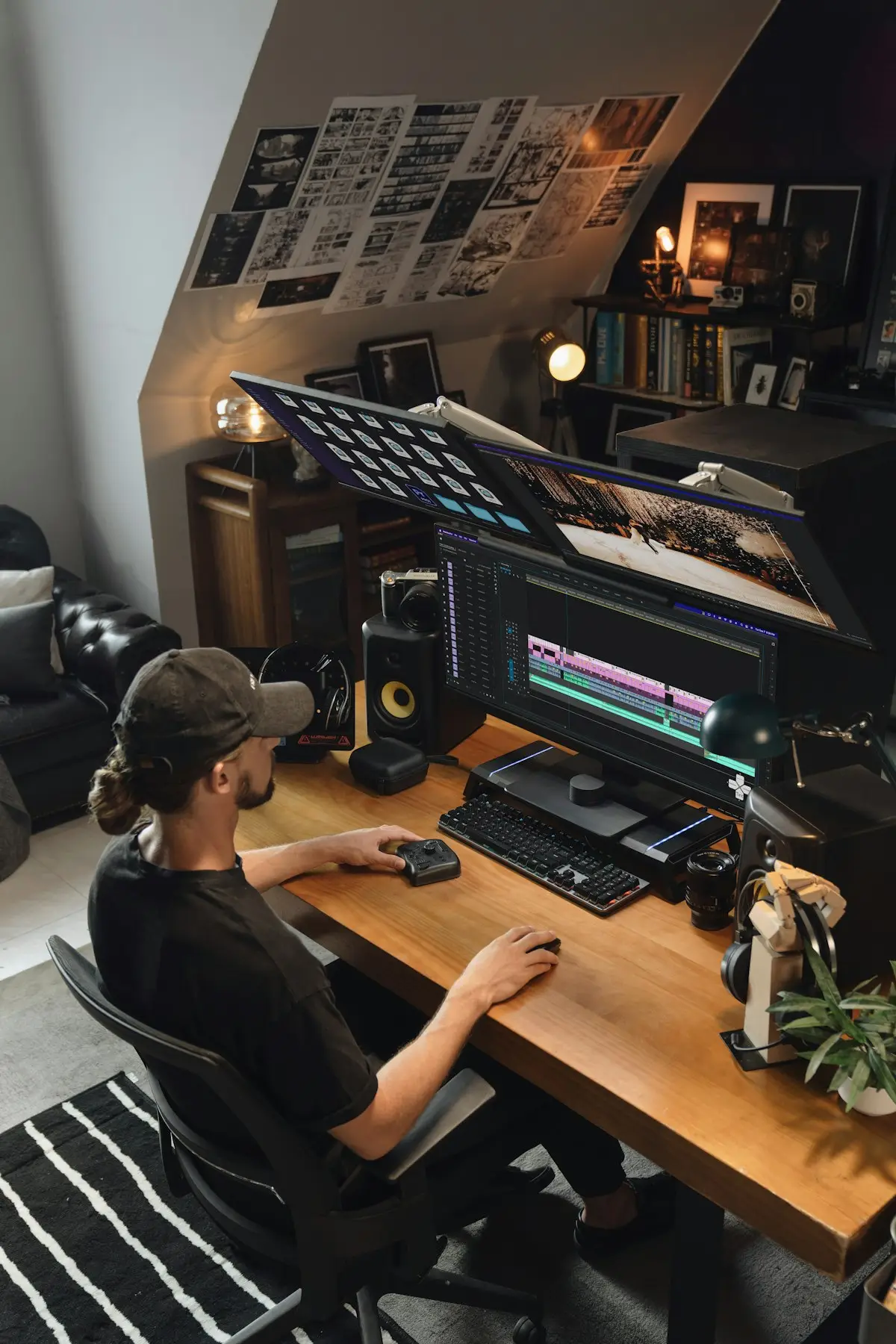 Person editing video at a computer