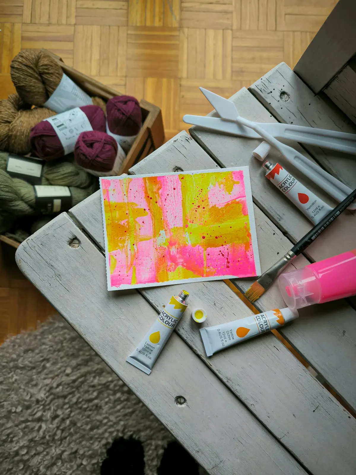 Table covered in craft supplies