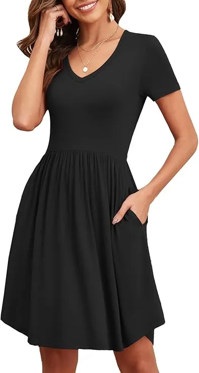 Summer Short Sleeve Dresses Casual Loose Fit with Pockets